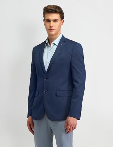 Image of Arrow Men's Blue Solid Notch Collar Long Sleeve Formal Polyester Slim Fit Blazer (ARAIBZ5016 Blue 46)