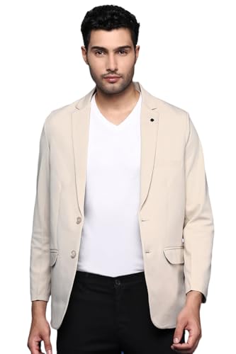 Image of SHOWOFFFF Men Solid Single Breasted Casual Blazer | Notched Lapel Full Sleeves Cotton Blazer for Mens | Slim Fit Regular Length Blazer for Men's