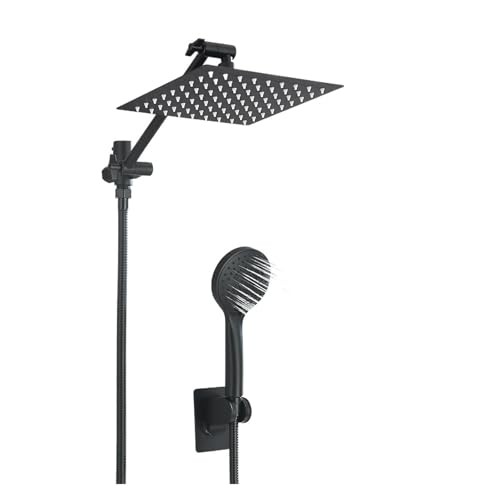 Soffione doccia a pioggia ad alta pressione nero/combo portatile con braccio di estensione 6 impostazioni Altezza/angolo della regolabile(Black 8 Inch Kit)
