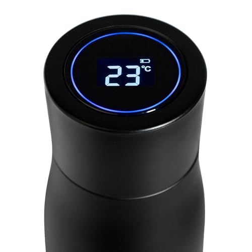 Generisch Selbstreinigende Trinkflasche mit smartem Deckel für Temperaturanzeige & Trinkerinnerung - aus hochwertigem Edelstahl (Schwarz)