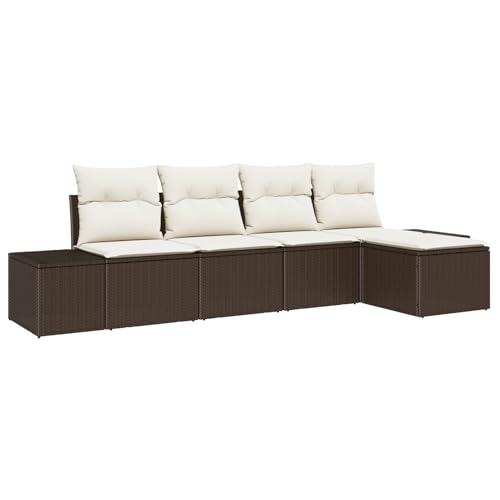 Rantry 5-teiliges Garten Sofa Set mit Kissen Braun Rattan Gartenlounge...