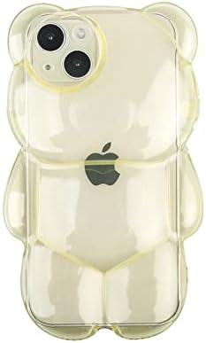 Bear Phone Case Compatible with iPhone 12 Pro Case, Cute 3D Clear Yellow Bear Case, Shockproof Kpop Cartoon Bear Phone Case for Women Girls