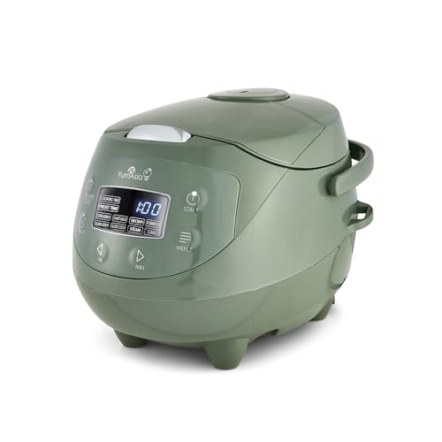 Yum Asia Panda Mini arrocera con cuenco de cerámica Ninja y lógica difusa avanzada (3,5 tazas, 0,63 litros) 4 funciones de arroz, 4 funciones de multicocina 220-240V (Verde salvia)
