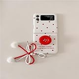 for Samsung Galaxy Z Flip 3/4/5 Cute Design Polka dot Twisted Edge Soft Case, Women Girl Pretty Phone Case (Flip 4,White+Bracket+Bracelet)