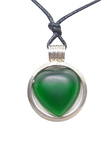 Pendentif en Argent 925 cœur quartz vert collier ras-du-cou corde noir femme