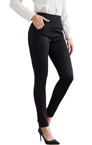 heipeiwa Women's Dress Pants Skinny High Waist Pull on Pants with Pockets Comfort Stretch Slim Fit Work Pants