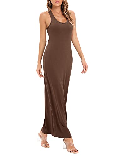 Image of Roselux Women Sleeveless Scoop Neck Striped Maxi Sundresses Loose Racerback Long Dress