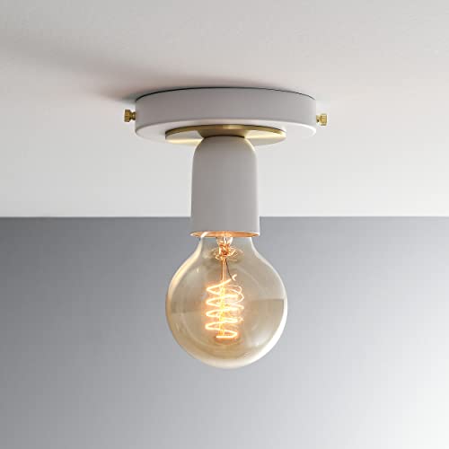 Image of BRIGHTTIA Luna Uno 1-Light Wall Sconce - Mid Century Industrial Modern Flush Mount Fixture for Wall & Ceiling - Minimalist Lamp for Bathroom and Small Spaces - White & Gold (BC0026-1WG)