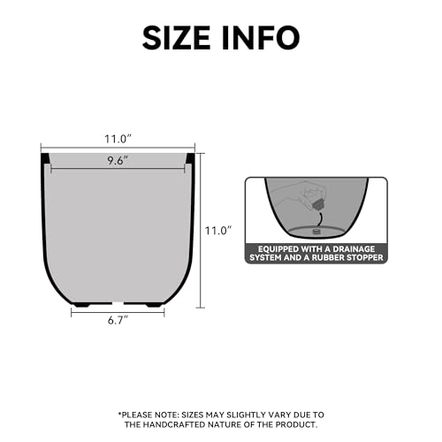 Kante 11.0\" Round Concrete Planter, Large Cylinder Plant Pot with Curved Bottom and Drainage Hole, for Indoor and Outdoor Use – Garden or Patio, Weathered Concrete Finish with Warm Brown Interior - Thumbnail 3