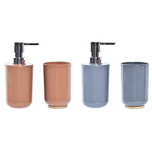 DKD Home Decor Set de Salle de Bain Couleur Gris, Orange Naturel et Corail, en Bambou et Aluminium (9 x 7 x 16 centimètres) (2 unités) (7 x 7 x 16...