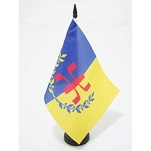 AZ FLAG - Drapeau De Table Kabylie auto-proclamé GPK 21x14 cm - Petit Drapeau Berbère De Bureau 100% Polyester Avec Hampe De 25cm Et Socle En Plastique Noir