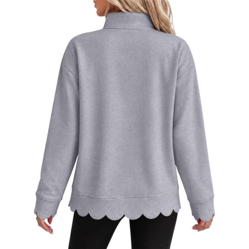 Scalloped Sweatshirt for Women 1/4 Zip Pullover Mockneck Sweatshirt - image 7