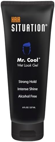 Hair Situation Mr. Cool Wet Look Strong Hold Hair Styling Hair Gel, High Shine, Anti-Humidity Shield, Anti-Frizz Fly Away, Alcohol-Free, No Flake Formula Made with Vitamins to Strengthen Hair, 8 Fl Oz