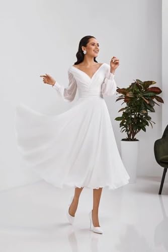 Off Shoulder Wedding Dresses for Bride Tea Length Bridal Gown for Wedding4