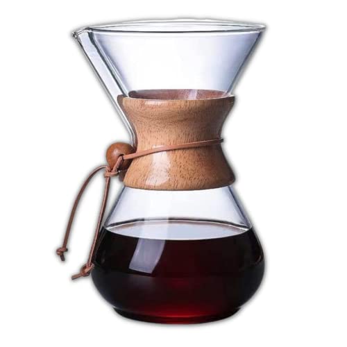 Coffee USA Glass Pour Over Coffee Maker - Coffee dripper set maker - High heat resistant carafe for brewing. Beautiful hand blown borosilicate glass. (6 Cup)