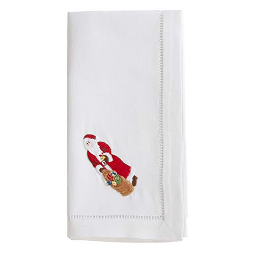 Handmade Santa Embroidery Napkin with Hemstitched Border (Set of 6)