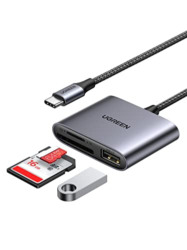 UGREEN USB C Lector de Tarjetas SD & Micro SD con Puerto USB 2.0 Leer Simultáneamente Compatible con iPad Air 4, iPad Pro 2020, MacBook Pro, MacBook Air, Microsoft Surface Pro/Book, Galaxy Note 20