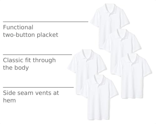 Image of Amazon Essentials Toddler Boys' School Uniform Short-Sleeve Pique Polo Shirts, Breathable Cotton, Button Closure, Multipacks