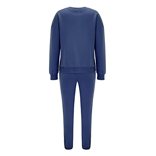 Business Outfits For Women Women's Autumn And Winter Fashion Solid Color Round Neck Set Head Plus Velvet Long (Blue, Xl) #TOP2