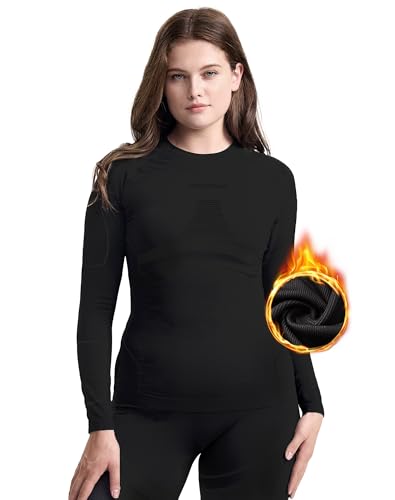 NOOYME Thermo Oberteil Damen Langarm Thermoshirt Unterhemd Thermounterwäsche Skiunterwäsche für Winter Frauen