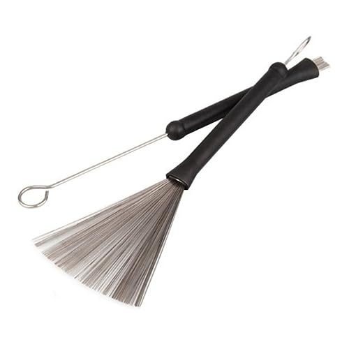 BESTonZON 2pcs Retractable Loop End Metal Steel Wire Strands Drum Sticks 320mm Full Length Rust Preventing Rubber Tip for Lighter Volume Playing