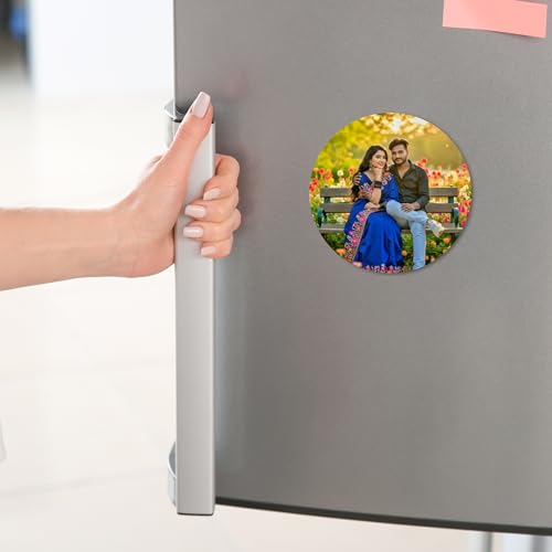 Image of Customised Fridge Magnet with Photo & Name | Personalized Refrigerator Magnet for Special Moments (Round)