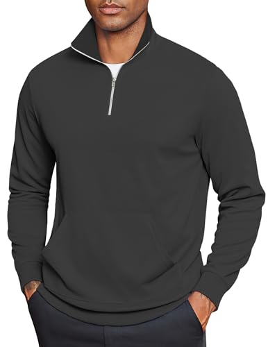 COOFANDY Mens Quarter Zip Pullover Mock Neck Sweatshirt Long Sleeve Sweater Polo Half Zip Pullover with Pocket