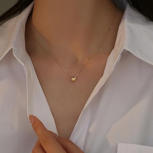 Pivza 18K Gold Heart Pendant Necklace for Women - Dainty Simple Gold Necklaces, Trendy Layered Choker for Everyday Wear, Cute Heart Necklace Jewelry — view 2