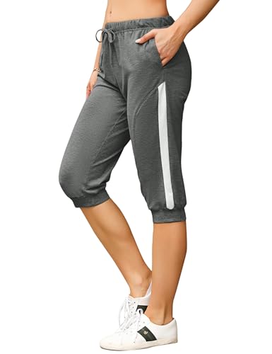 Bresdk Pantalones Chándal Mujer Deporte 3/4 Capri Pantalón Piratas Verano, Gris Oscuro, M