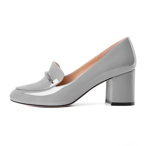 Image of Eldof Women's Pumps Block Heel Round Toe Slip On Chunky Loafer Heel Dress Shoes Pumps for Women 2.5 Inches