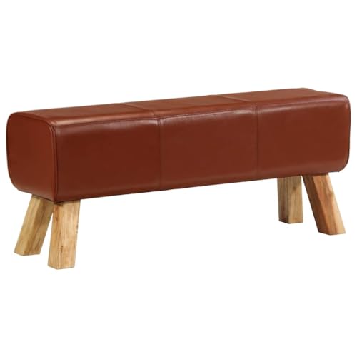 vidaXL Banco Potro Bok Madera de Mango y Cuero marrón 110 cm, Banco, Banco de recibidor, Banco de...