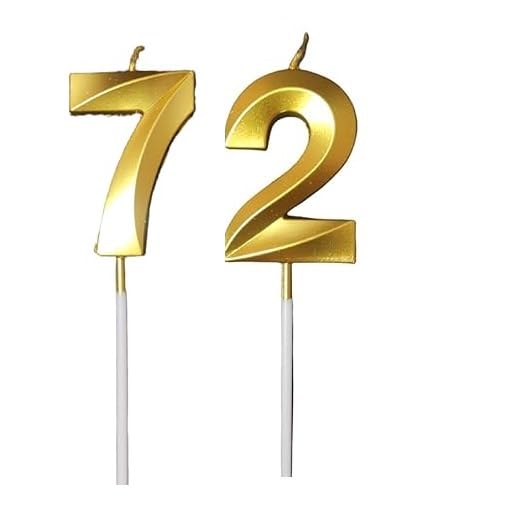 Image of ToyUniverse Number 72 Gold Candle | Seventy Two Number Candle | Number 72 Metallic Gold Candle for Seventy Second Birthday,Anniversary, Surprise Party Cake Decoration Candle (Pack of 2,Number 72)