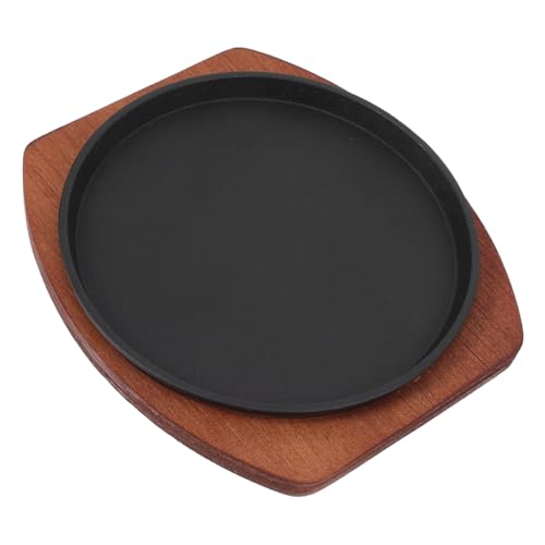 DEARMAMY 1pc Stovetop Grill Steak Grill Platter Induction Grill Pan Grill Plate Round Steak Pan Round Fajita Plate Roaster Oven Tray Steak Grill Pan Nonstick Grilling Pan Ovens Pans Wooden