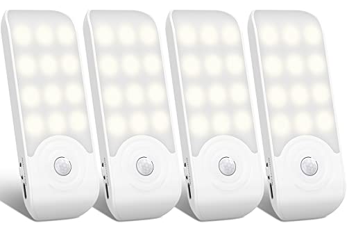 Luce Notturna(4 Pezzi), Luce Armadio Lampada LED Ricaricabile USB con Sensore di Movimento e Luce, ON/OFF/AUTO, Luce LED con Striscia Magnetica per Armadio Soggiorno, Camere da Letto,Cucine,Corridoio