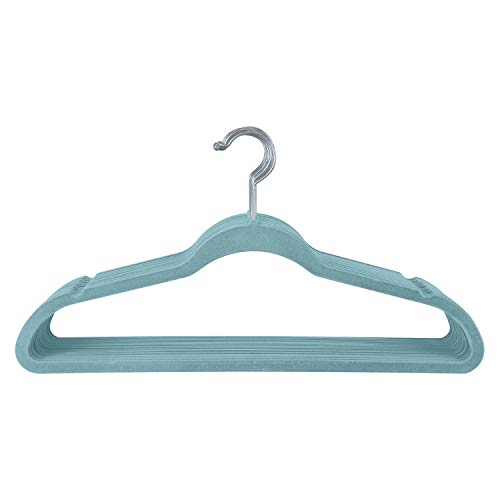 Simplify 10 Super Slim Velvet Huggable Hangers in Dusty Blue