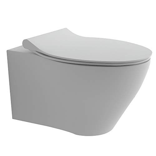 Alpenberger Spülrandloses Tiefspül-WC aus hochwertiger Sanitärkeramik mit Befestigungselemente | Hänge-WC inkl. Quick-Release WC-Deckel mit Soft-Close Absenkautomatik | passend zu GEBERIT