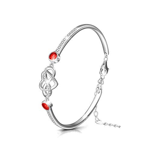Image of AOBOCO 925 Sterling Silver Infinity Endless Love Heart Birthstone Bangle Bracelet - I Love You Forever Series Adjustable 6-8 in Bracelet with Crystals from Austria Romantic Birthday Jewelry Gift for Women Wife Girlfriend