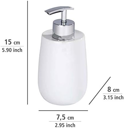 Wenko Malta Soap Dispenser, Ceramic, White, 7 x 7 x 15.2 cm