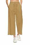 LNX Linen Pants for Women Wide Leg High Waisted Drawstring Flowy Beach Pants with Pockets (X-Large,