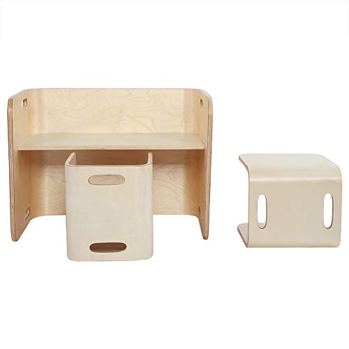 Tafel en stoelenset, 3 pak kindertafel en stoelen Natuurlijk gebogen hout Multifunctionele houten kinderstudietafel en… - Afbeelding 7