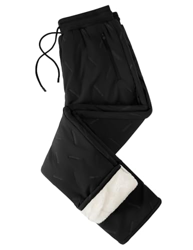 TOMEEK Jogginghose Herren Thermo Jogginghose Winter Fleece Gefüttert Trainingshose Lang Warme Sweatpants Winddichte Hose mit Kordelzug Taschen Sporthose Thermohose(Schwarz,M)