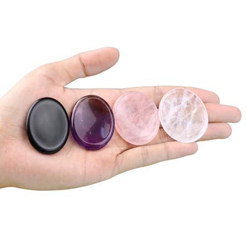 mookaitedecor Thumb Worry Stone, Pocket Palm Stones Crystal Healing Reiki Stress Relief Pack of 4, Oval Shape