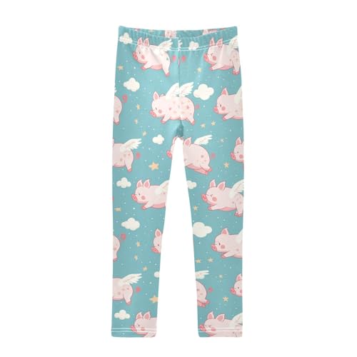 Cute Flying Pig Girls' Leggings Toddler Doodles Cute Wings Stars Kids Yoga Pants Dance Active Tights 4T