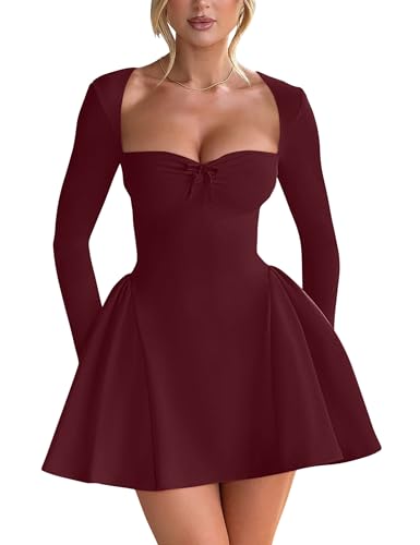 YMDUCH Women's A-line Ruffle Hem Mini Dress
