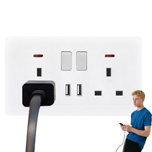 Youngwier Enchufe Eléctrico, Enchufe Eléctrico de Pared, Adaptador Doble con 2 Puertos USB Cargador para Hogar Dormitorio Baño Cocina Exterior