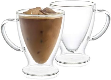 JoyJolt Declan Irish Double Wall Insulated Glass Coffee Cups (Set of 2) -10-Ounces