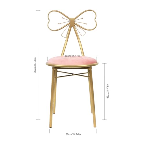 Image of Velvet Vanity Chairs, Metal Cute Butterfly Stool Chair Dresser Makeup Chairs Stool with Pink Velvet Cushion and Bow Knot Backrest for Girl Bedroom, Living Room (Light Pink)