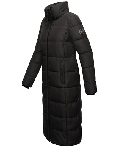 MARIKOO Damen Wintermantel warmer Steppmantel lang mit abnehmbarer Kapuze Nadeshikoo XVI Black Gr. XL