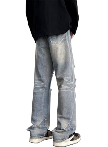 DAVID.ANN Ripped Distressed Destroyed Jeans,Straight Leg Denim Pants4
