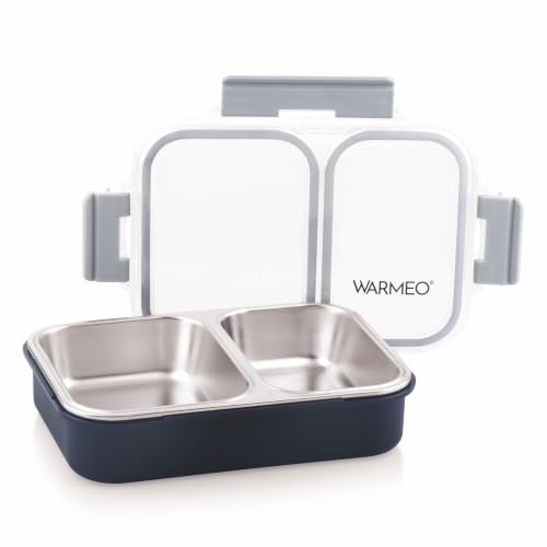 Image of WARMEO BENTO Microwave-Safe Stainless Steel Lunchbox with 2 compartments,bpa Free,Perfect for Office, School, Travelling,750ml-Blue